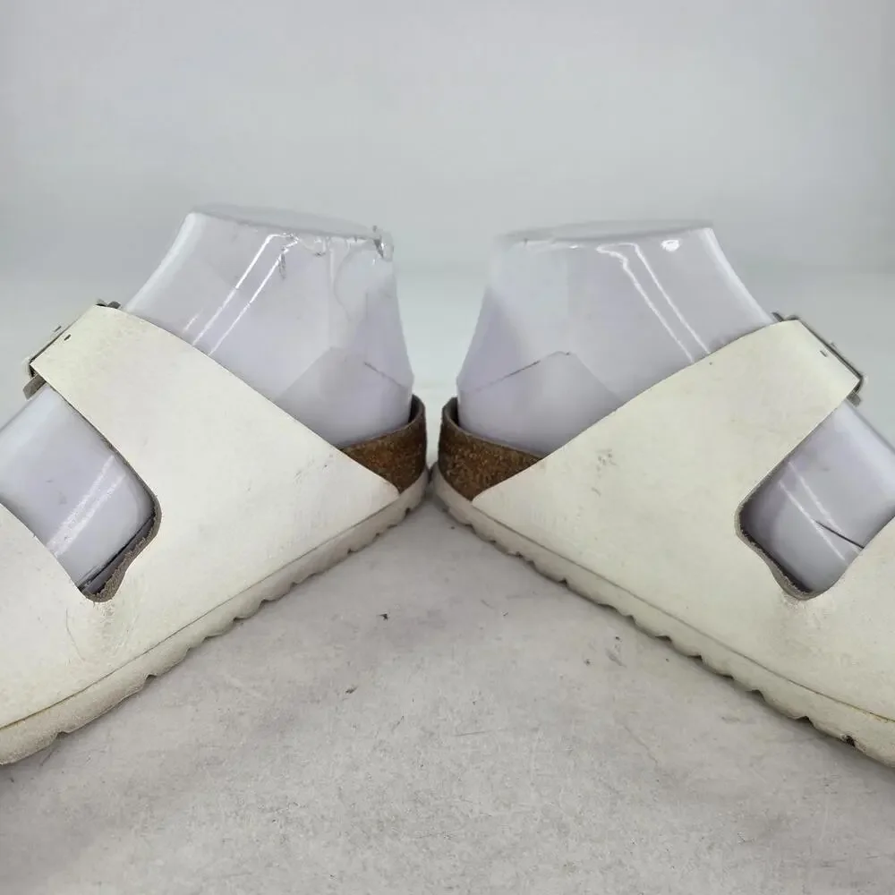 Birkenstock Arizona Soft Footbed Sandals Size 36 White Leather Buckle Slide - Picture 9 of 11